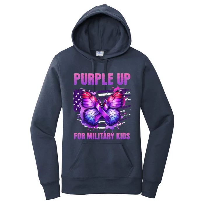 Purple Up For Military Military Child Month Usa Flag Women's Pullover Hoodie