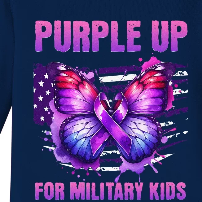 Purple Up For Military Military Child Month Usa Flag Baby Long Sleeve Bodysuit