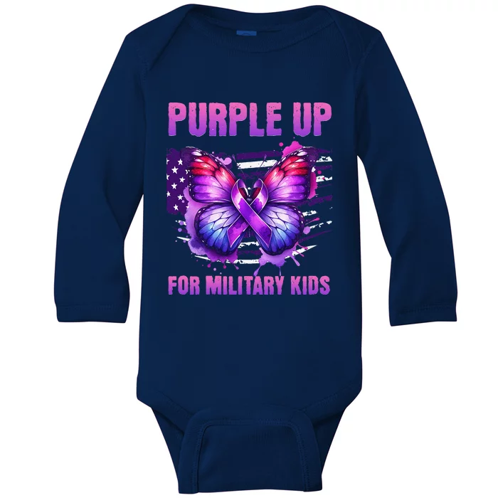 Purple Up For Military Military Child Month Usa Flag Baby Long Sleeve Bodysuit