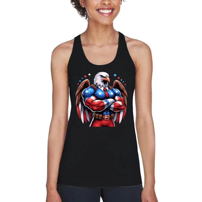 Patriotic Us Flag Patriotic Eagle July Usa American Flag Women's Racerback Tank