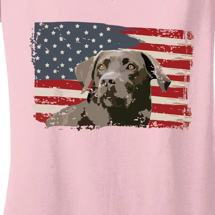 Patriotic USA Flag Black Labrador Gift For Lab Owners Women's V-Neck T-Shirt