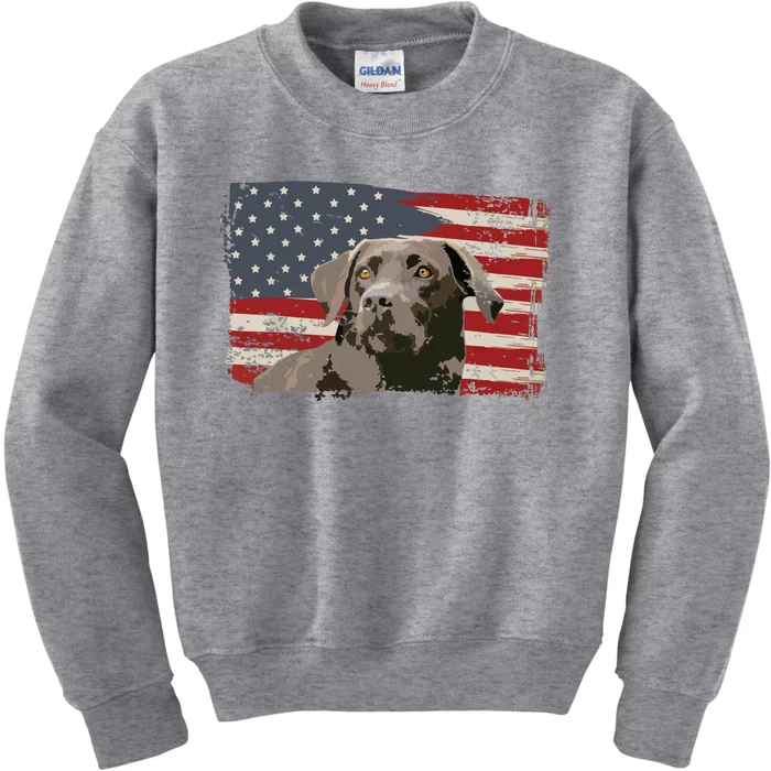 Patriotic USA Flag Black Labrador Gift For Lab Owners Kids Sweatshirt