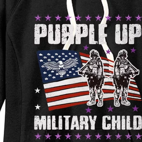 Purple Up For Military Child Month American US Flag Women's Fleece Hoodie