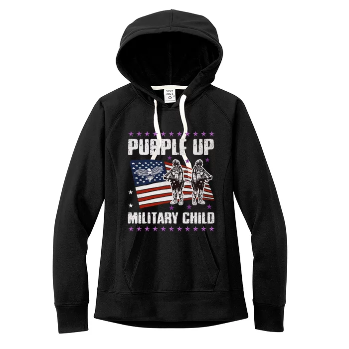 Purple Up For Military Child Month American US Flag Women's Fleece Hoodie