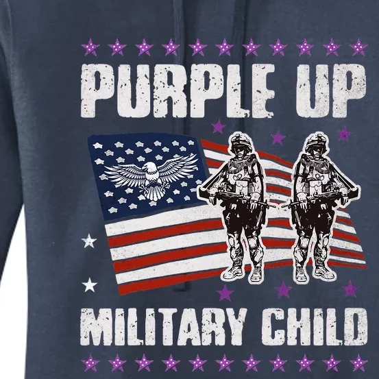 Purple Up For Military Child Month American US Flag Women's Pullover Hoodie