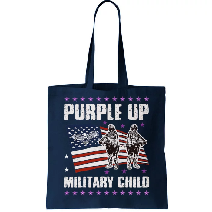 Purple Up For Military Child Month American US Flag Tote Bag