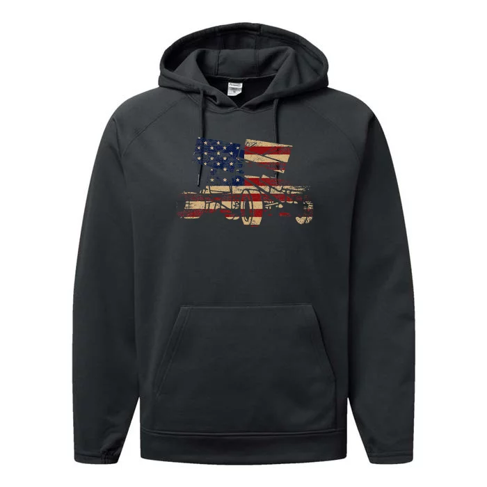 Patriotic USA Flag Sprint Car Dirt Track Racing Lover Performance Fleece Hoodie