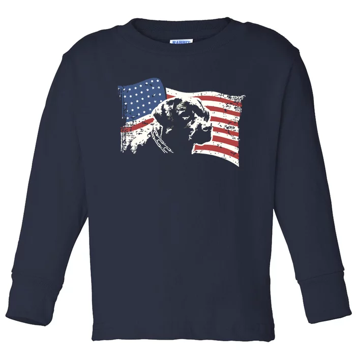 Patriotic USA Flag Black Labrador Gift For Lab Owners Toddler Long Sleeve Shirt