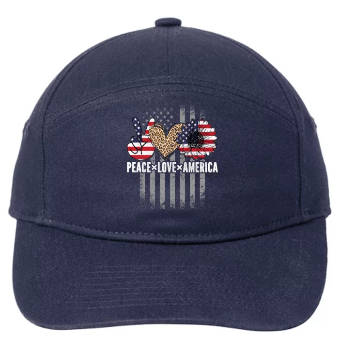 Patriotic Usa Flag Sunflower 4th July Peace Love America Gift 7-Panel Snapback Hat