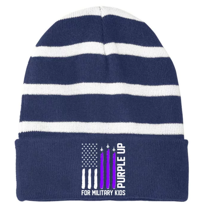 Purple Up For Military Kids Striped Beanie with Solid Band