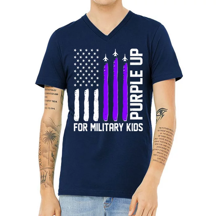 Purple Up For Military Kids V-Neck T-Shirt