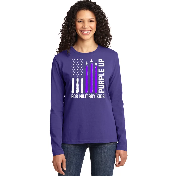 Purple Up For Military Kids Ladies Long Sleeve Shirt