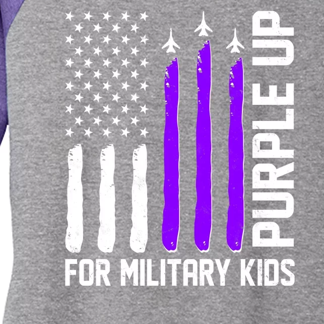 Purple Up For Military Kids Women's Tri-Blend 3/4-Sleeve Raglan Shirt