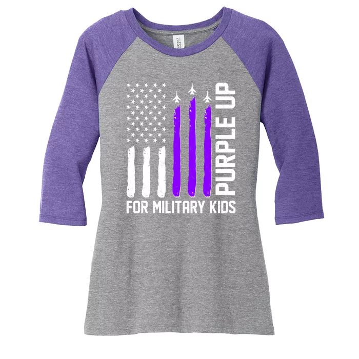 Purple Up For Military Kids Women's Tri-Blend 3/4-Sleeve Raglan Shirt