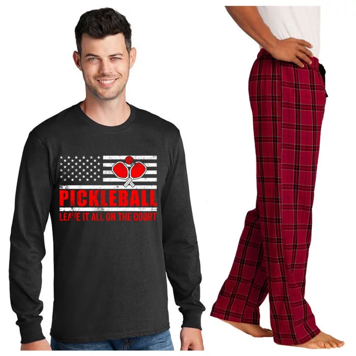 Pickleball USA Flag Leave It All On The Court Pickle Ball Long Sleeve Pajama Set