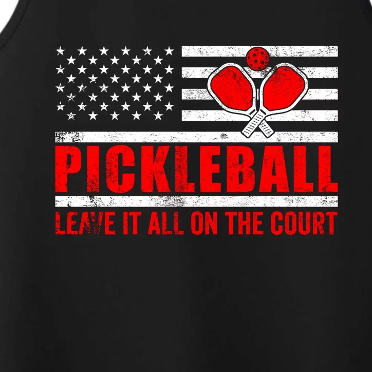 Pickleball USA Flag Leave It All On The Court Pickle Ball Performance Tank