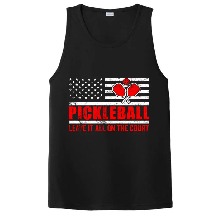 Pickleball USA Flag Leave It All On The Court Pickle Ball Performance Tank