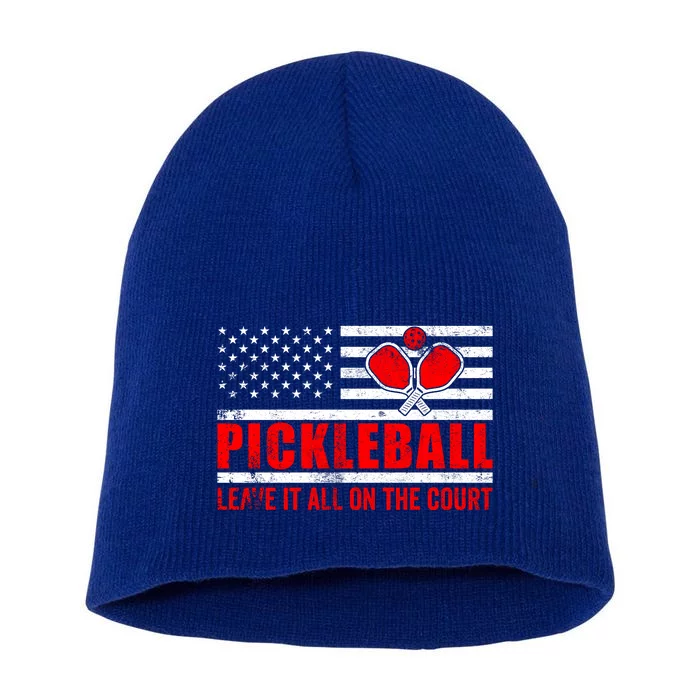 Pickleball USA Flag Leave It All On The Court Pickle Ball Short Acrylic Beanie