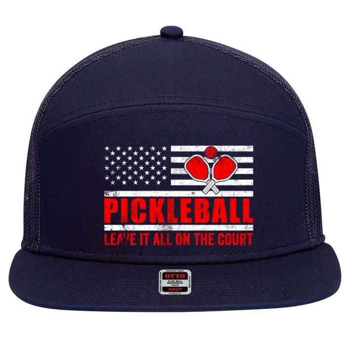 Pickleball USA Flag Leave It All On The Court Pickle Ball 7 Panel Mesh Trucker Snapback Hat