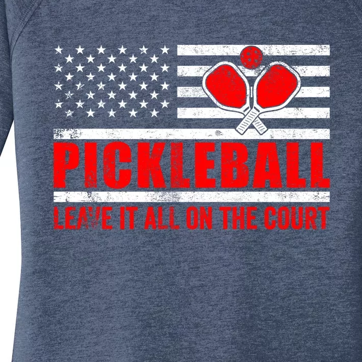 Pickleball USA Flag Leave It All On The Court Pickle Ball Women's Perfect Tri Tunic Long Sleeve Shirt