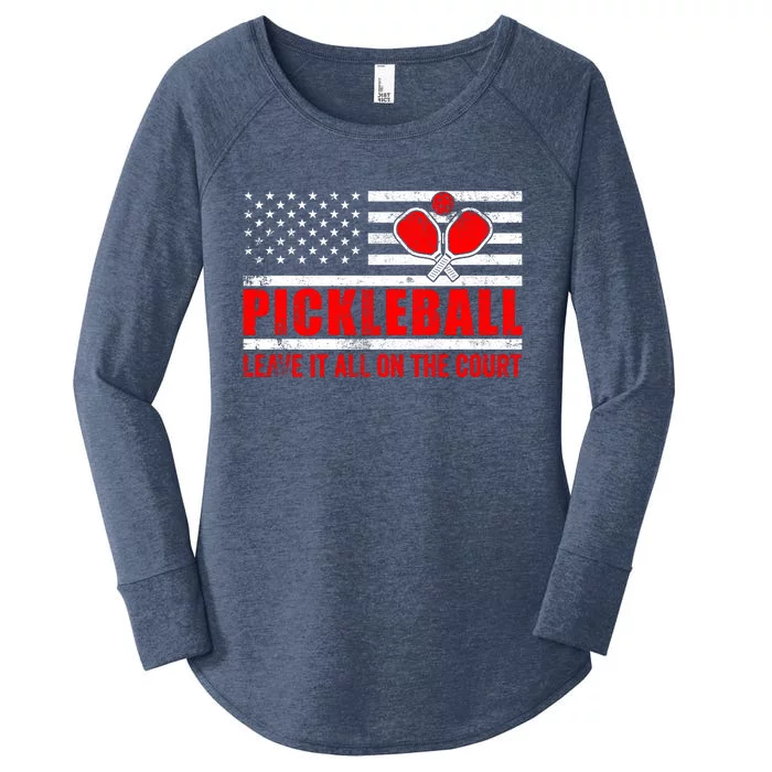 Pickleball USA Flag Leave It All On The Court Pickle Ball Women's Perfect Tri Tunic Long Sleeve Shirt