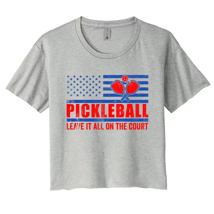 Pickleball USA Flag Leave It All On The Court Pickle Ball Women's Crop Top Tee