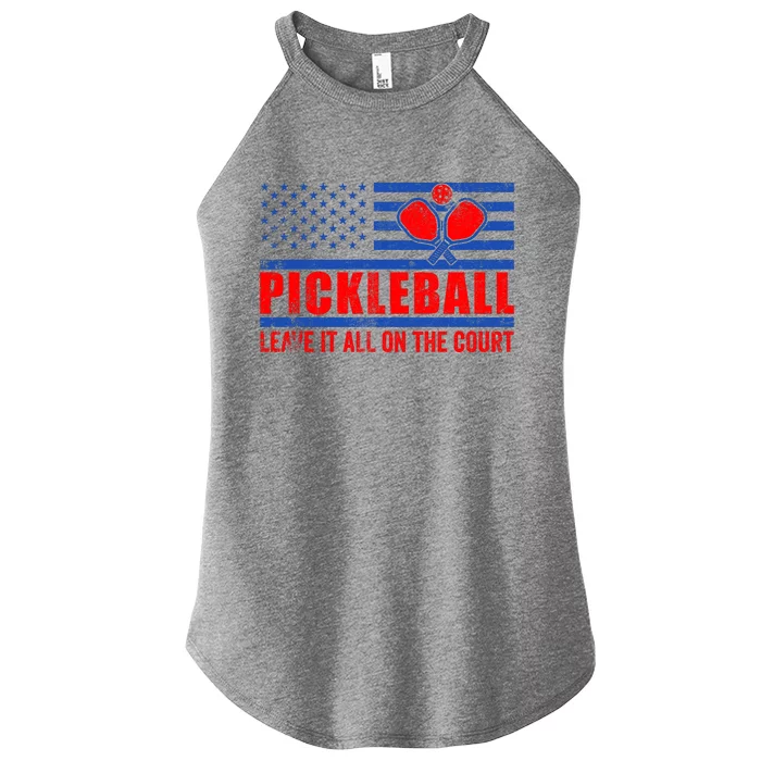 Pickleball USA Flag Leave It All On The Court Pickle Ball Women’s Perfect Tri Rocker Tank