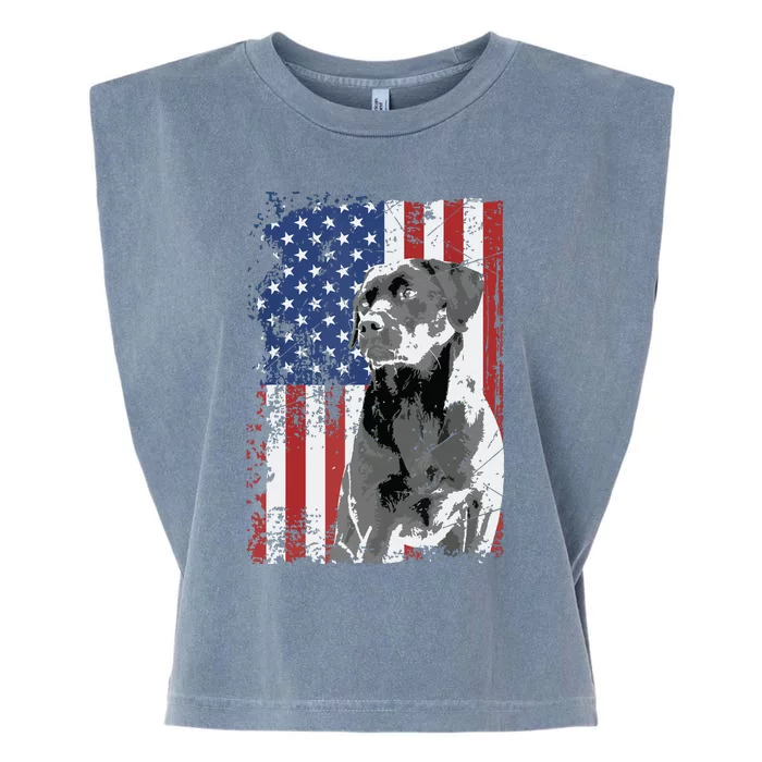 Patriotic USA Flag Black Labrador Gift For Lab Owners Garment-Dyed Women's Muscle Tee