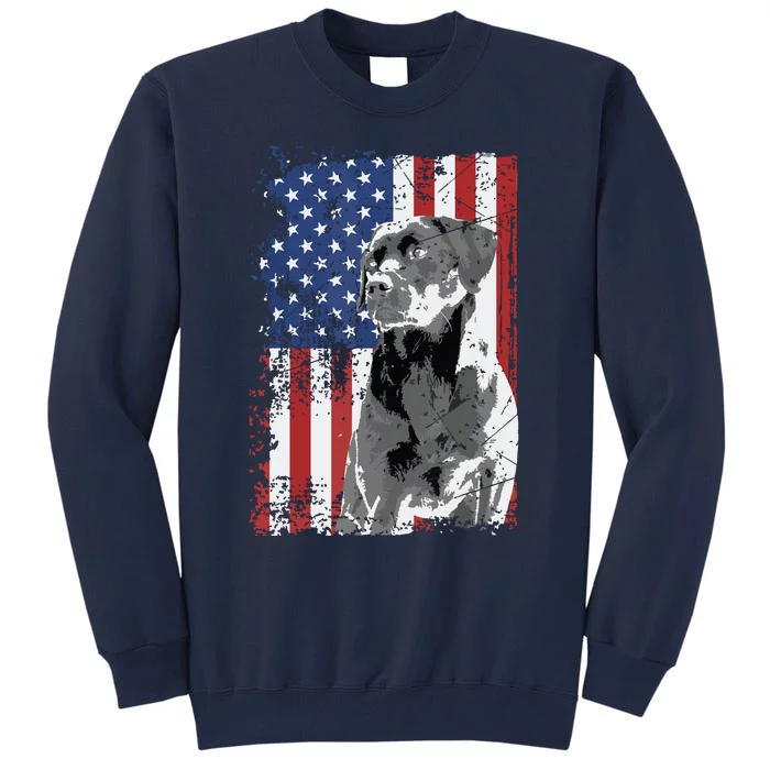 Patriotic USA Flag Black Labrador Gift For Lab Owners Tall Sweatshirt