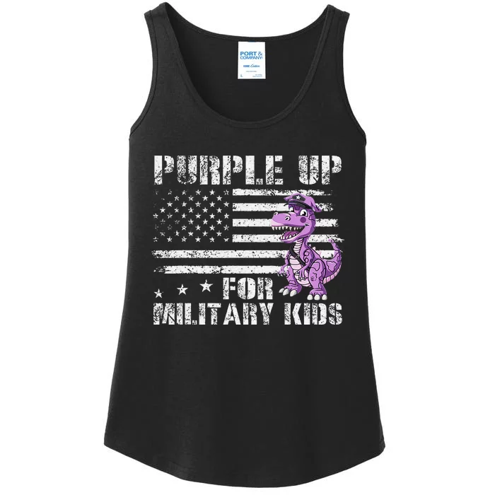 Purple Up For Military Dinosaur Military Month Ladies Essential Tank