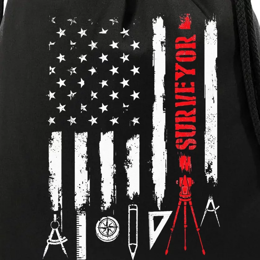 Patriotic USA Flag Land Surveyor Land Examiner Cartographer Drawstring Bag