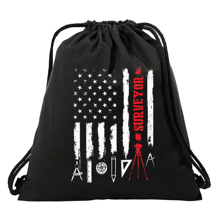 Patriotic USA Flag Land Surveyor Land Examiner Cartographer Drawstring Bag