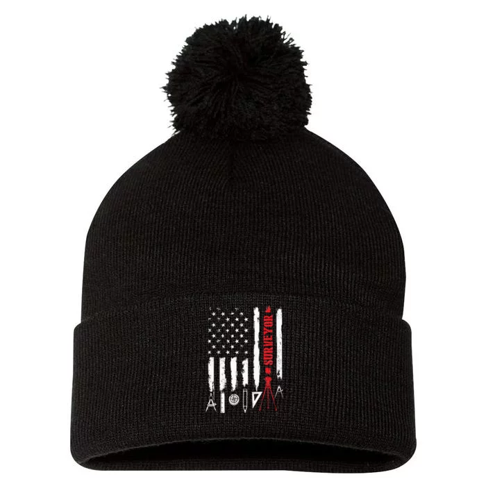 Patriotic USA Flag Land Surveyor Land Examiner Cartographer Pom Pom 12in Knit Beanie