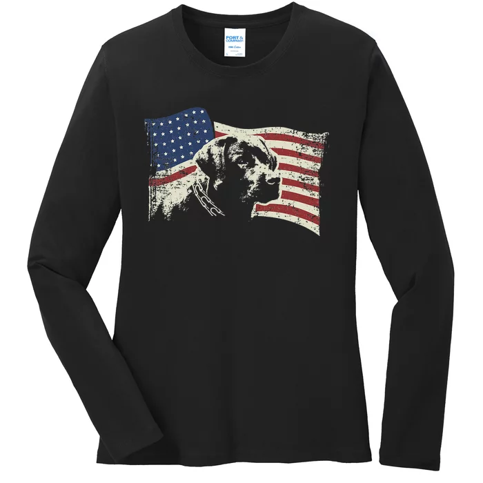 Patriotic USA Flag Black Labrador gift for Lab Owners Ladies Long Sleeve Shirt