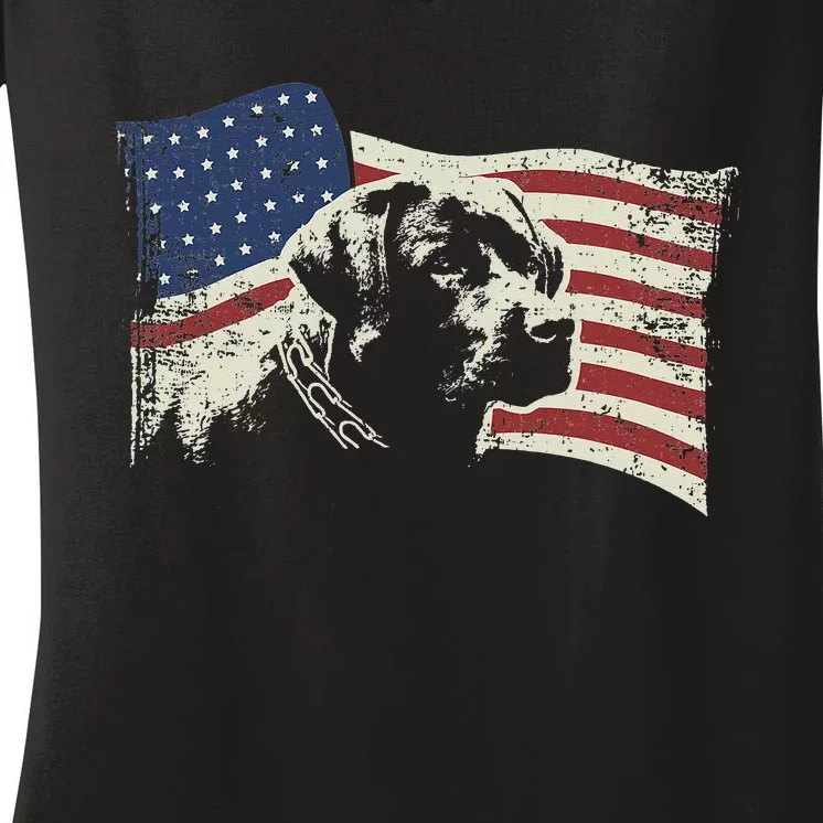 Patriotic USA Flag Black Labrador gift for Lab Owners Women's V-Neck T-Shirt