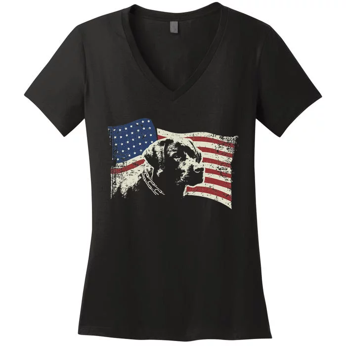 Patriotic USA Flag Black Labrador gift for Lab Owners Women's V-Neck T-Shirt