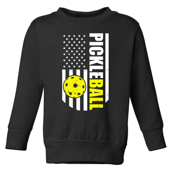 Pickleball Usa Flag Love Playing Pickleball Toddler Sweatshirt