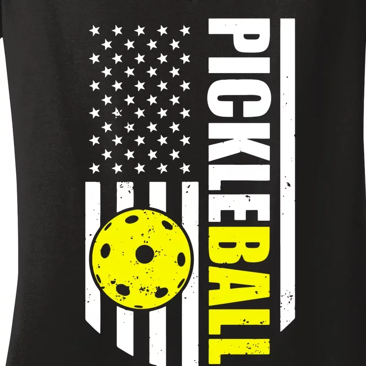 Pickleball Usa Flag Love Playing Pickleball Women's V-Neck T-Shirt