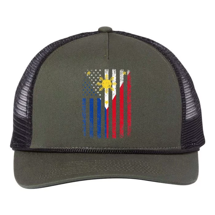 Philippines Usa Flag Retro Rope Trucker Hat Cap