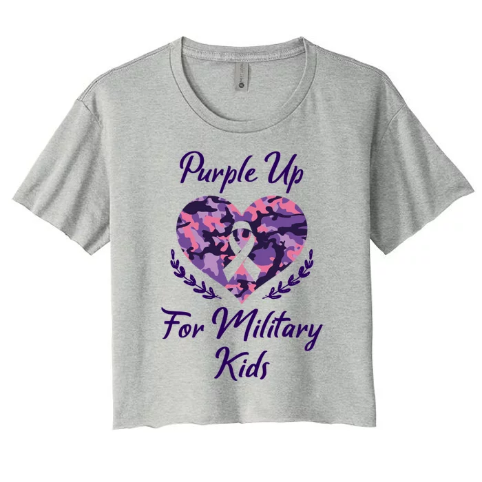 Purple Up For Military Great Gift Military Month Heart Gift Women's Crop Top Tee