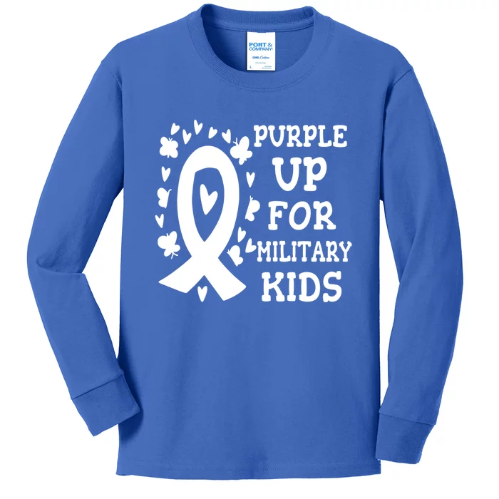 Purple Up For Military Month Military Cute Butterfly Cute Gift Kids Long Sleeve Shirt