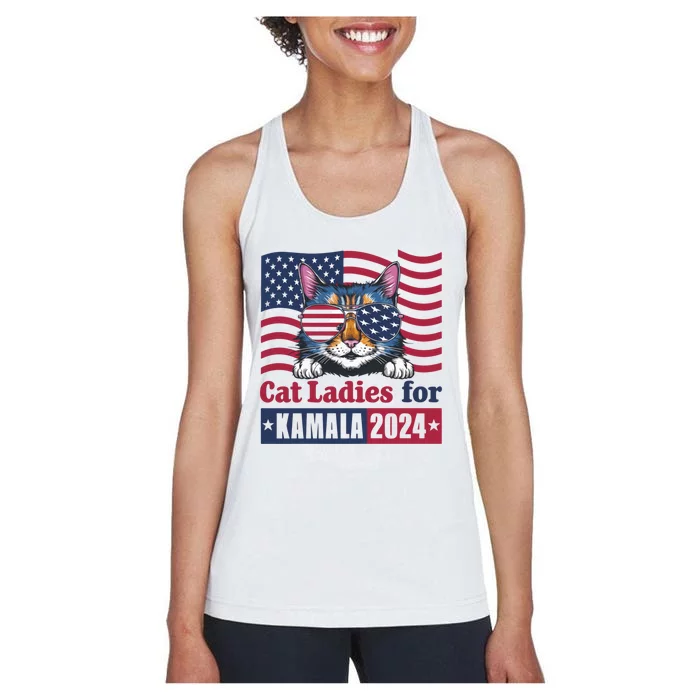 Patriotic Usa Flag Cat Design Cat Ladies For Kamala 2024 Madam President 2024 Women's Racerback Tank