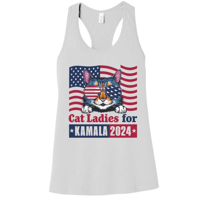 Patriotic Usa Flag Cat Design Cat Ladies For Kamala 2024 Madam President 2024 Women's Racerback Tank