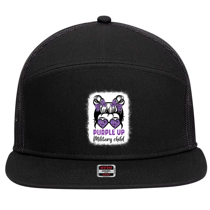 Purple Up For Military Messy Bun Military Child Month 7 Panel Mesh Trucker Snapback Hat