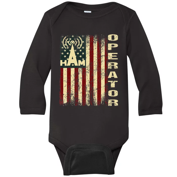 Patriotic Usa Flag Ham Radio Amateur Radio Operator Baby Long Sleeve Bodysuit