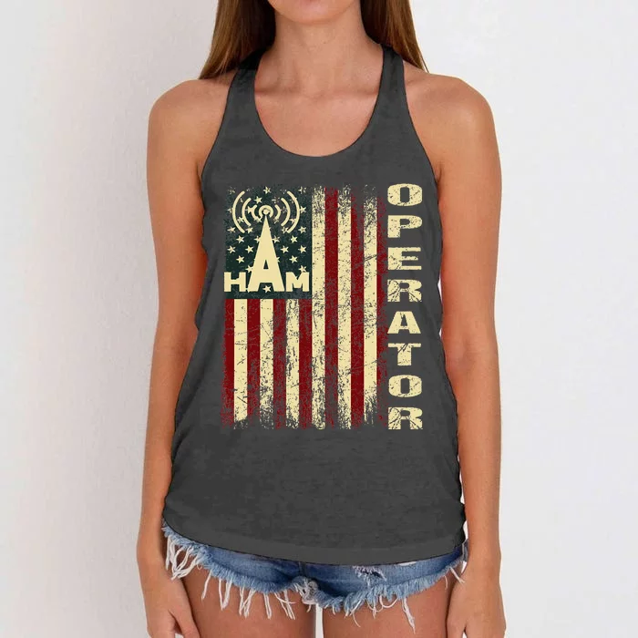 Patriotic Usa Flag Ham Radio Amateur Radio Operator Women's Knotted Racerback Tank