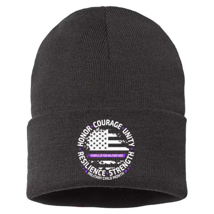 Purple Up For Military Us Flag Cool Military Child Month Sustainable Knit Beanie