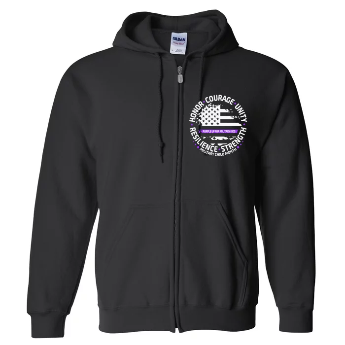 Purple Up For Military Us Flag Cool Military Child Month Full Zip Hoodie