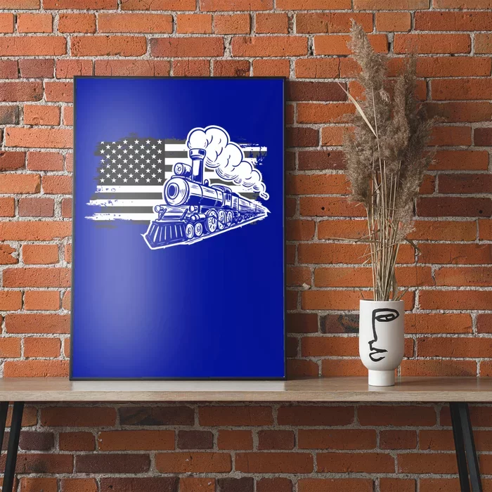 Patriotic Us Flag Train Model Trains Trainspotting Gift Poster