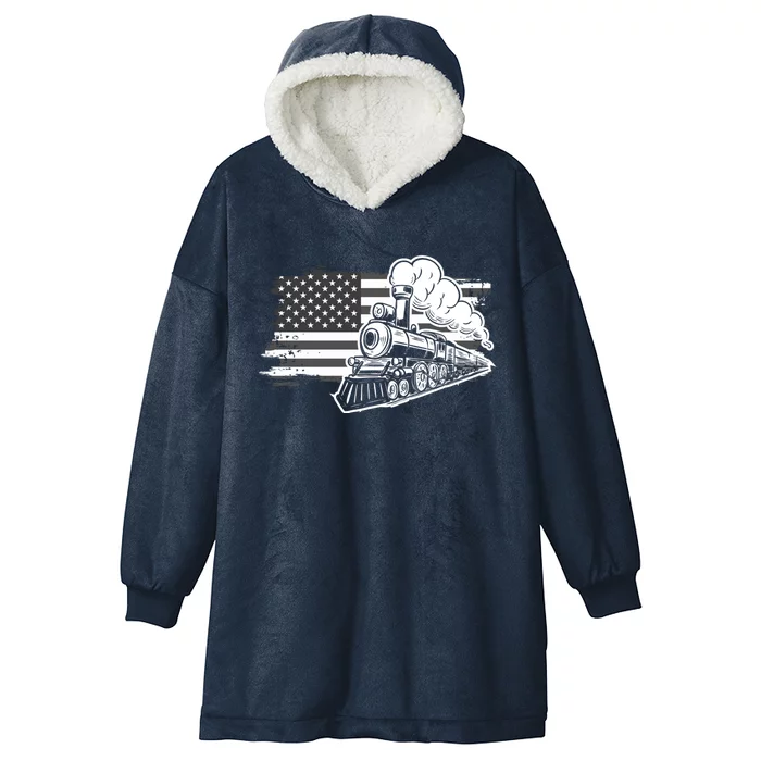 Patriotic Us Flag Train Model Trains Trainspotting Gift Hooded Wearable Blanket